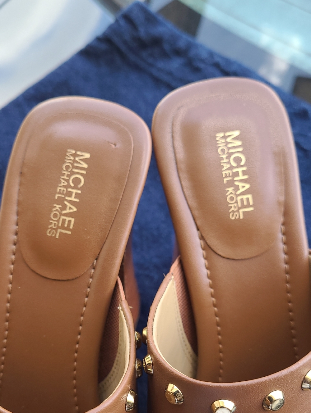 Michael Kors Sandals Platform Jagged Studded Brown Tan 6.5 Open Toe Leather Mule - Picture 4 of 7